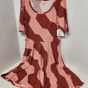Lularoe Nicole Skater Dress Sz 2XL XXL Orange Navy White Comfy New